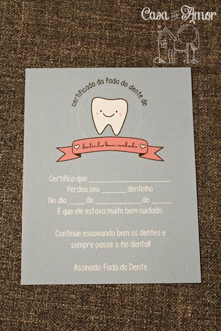 Certificado de bravura da Fada do Dente